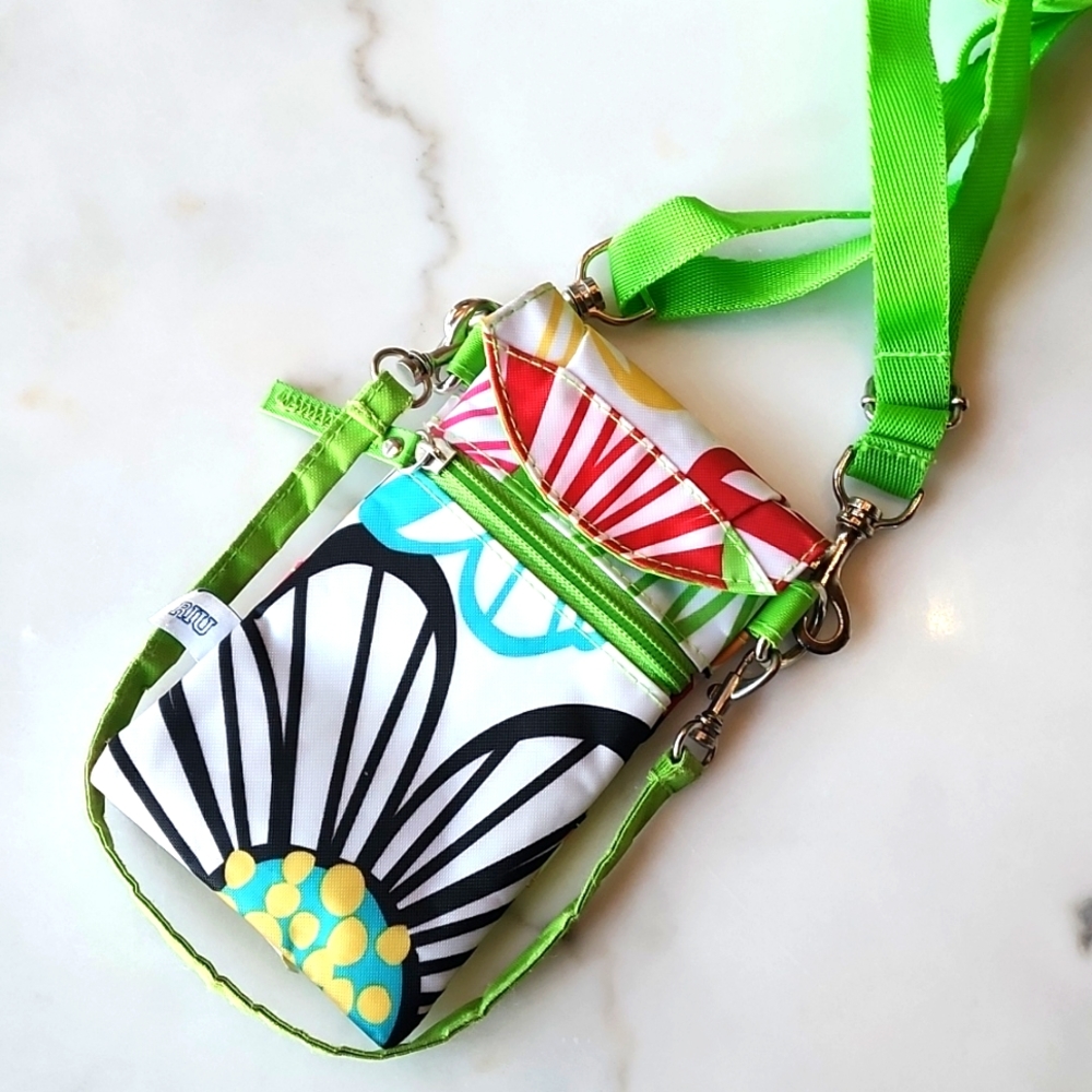 RIU Room It Up Floral Crossbody Phone Bag Wristlet Bright Green ID Holder